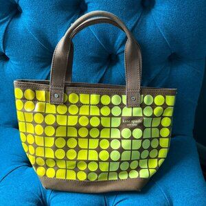 Kate Spade Canvas Tote Bag Brown & Yellow Ombré Geometric Pattern Small